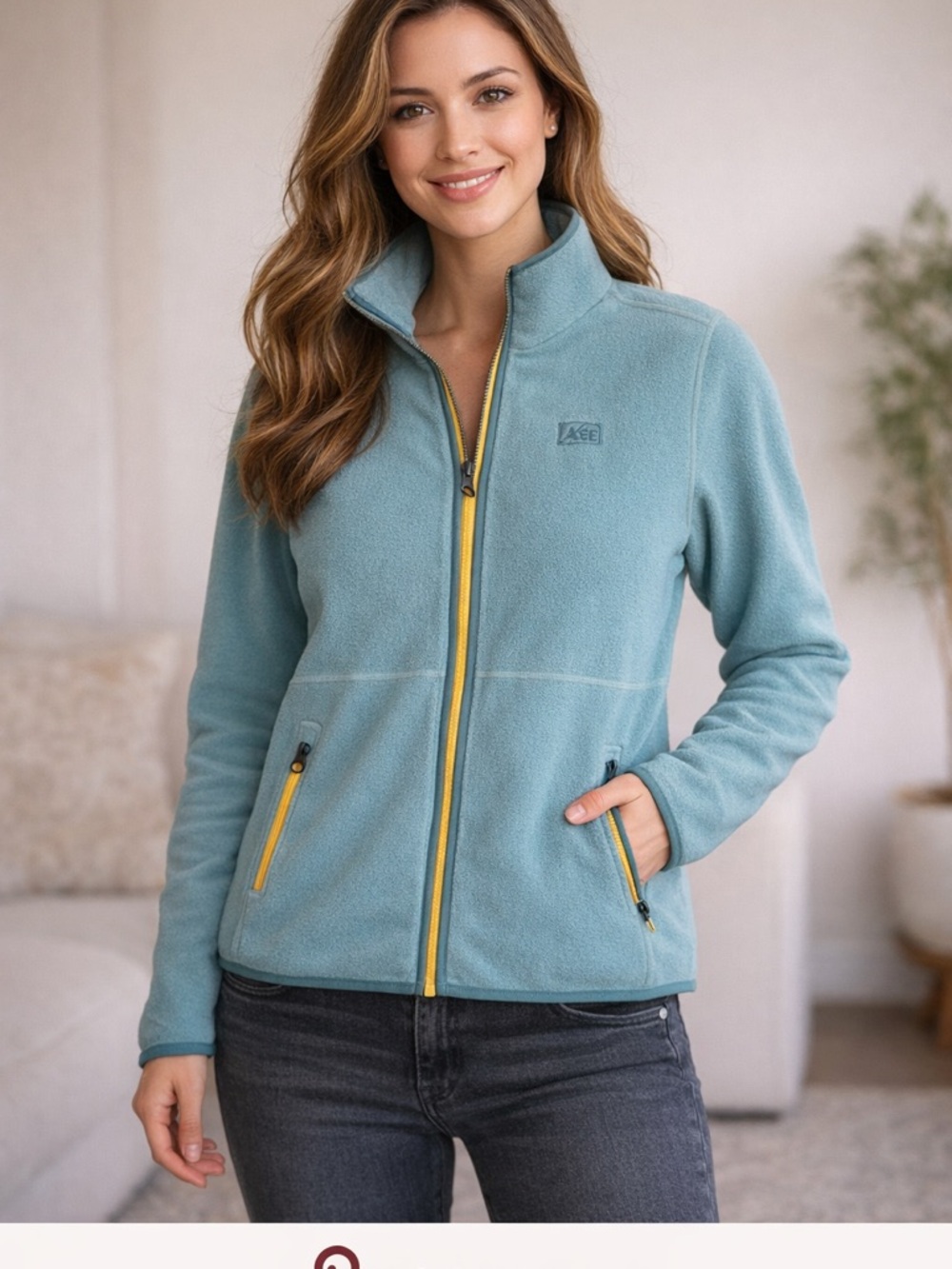 REI Teal Fleece Jacket with Yellow Zipper Accents M women’s